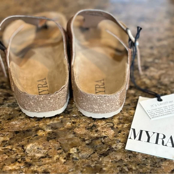 135. Myra Bag Tan Embossed Leather Sandals, Size 11, NWT - Picture 5 of 9